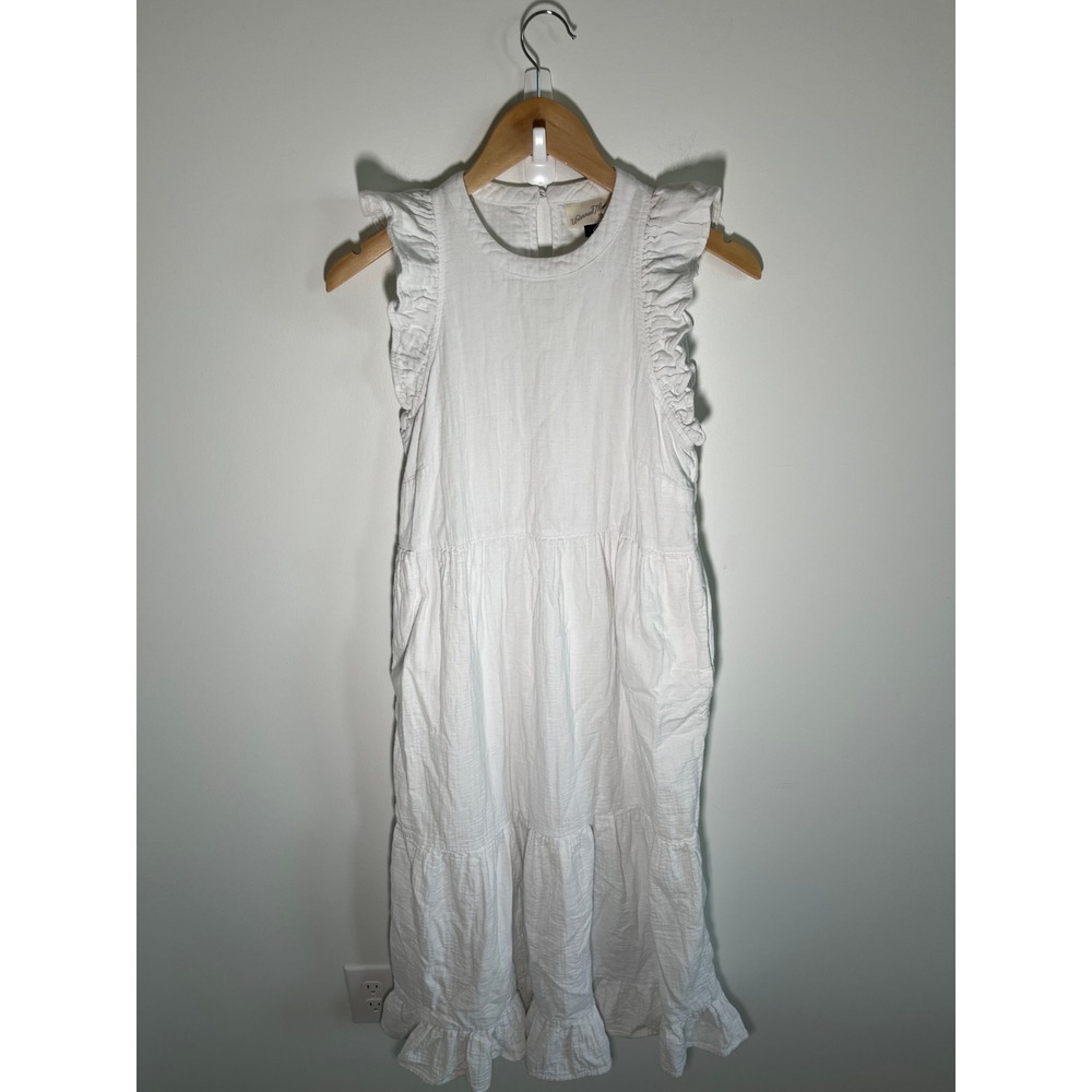 Boho Coastal Cottage Bride Womens Maxi Dress XS White Ruffle 100% Cotton